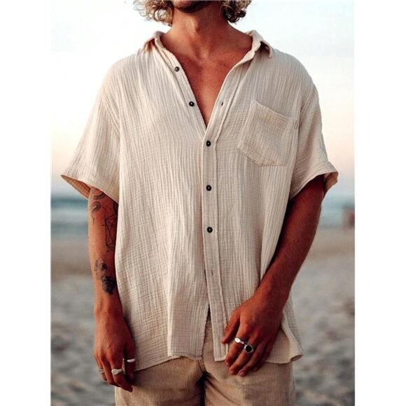 Men Linen/Bohemian Style Short Sleeve Shirt for Men, Summer Apparel for Men - Picture 1 of 8